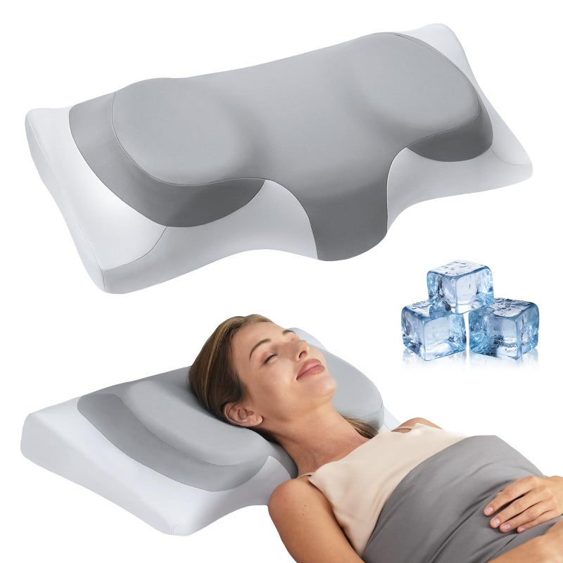 ABLEGRID DualLayer Memory Foam Cervical Neck PillowContour Cooling Gel Support Pillow for Neck Shoulder Pain ReliefErgonomic Orthopedic Adjustable Deep Sleep Bed Pillow for SideBackStomach Sleep